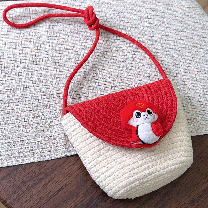 Dječja crossbody torba s poklopcem, pamuk i lan, ovalni oblik, poliester podstava