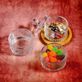 Ευρωπαϊκού στυλ γυάλινο βάζο αποθήκευσης με καπάκι για καραμέλες, αρωματικά κεριά, μπαχαρικά και κοσμήματα