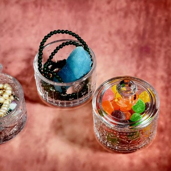 Ευρωπαϊκού στυλ γυάλινο βάζο αποθήκευσης με καπάκι για καραμέλες, αρωματικά κεριά, μπαχαρικά και κοσμήματα