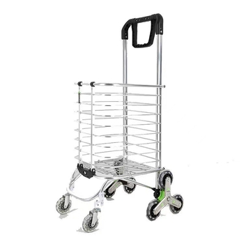 Портативна сгъваема количка за пазаруване с 4 колела, от алуминиева сплав, сгъваема и с функция за катерене по стълби