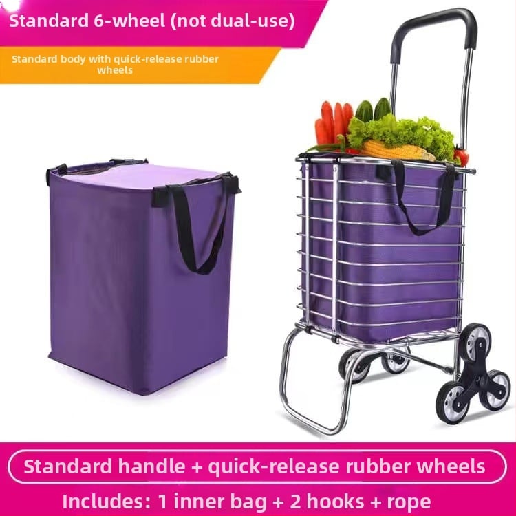Портативна сгъваема количка за пазаруване с 4 колела, от алуминиева сплав, сгъваема и с функция за катерене по стълби