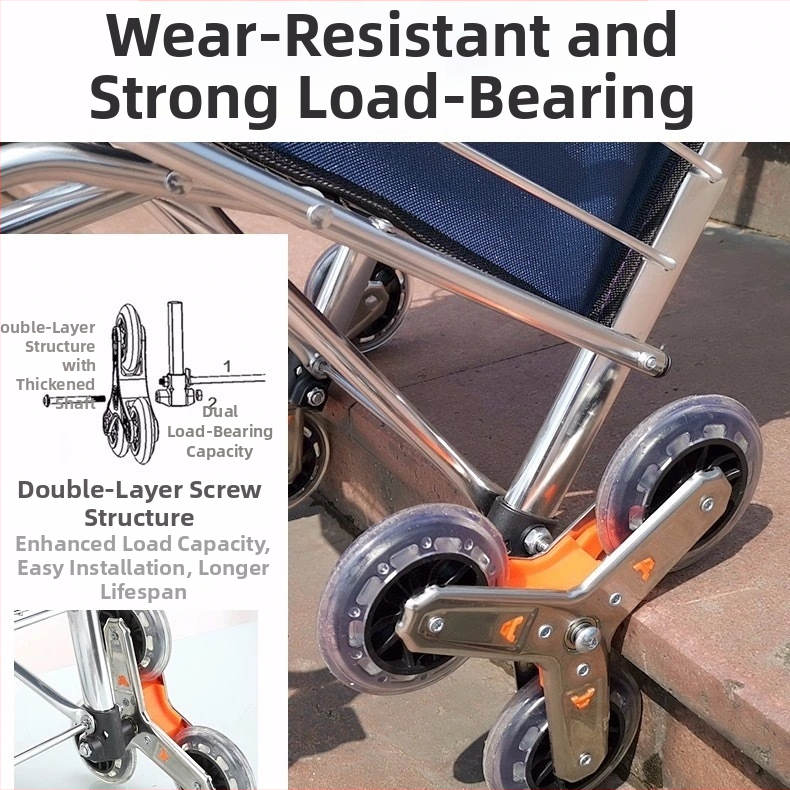 Prenosný skladací nákupný vozík s 4 kolesami z hliníkovej zliatiny, s funkciou výstupu po schodoch