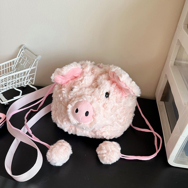 Jiachuan Dječja crossbody torba s plišanim medom, okruglog oblika, otvaranje šnurovkom, podstava od najlona, jedan remen za rame