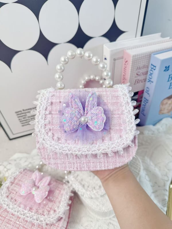 Dječja kvadratna torbica crossbody s patchom zeca i perl rubom; Materijal: poliester; Podstava: poliester; Uzorak: Životinje