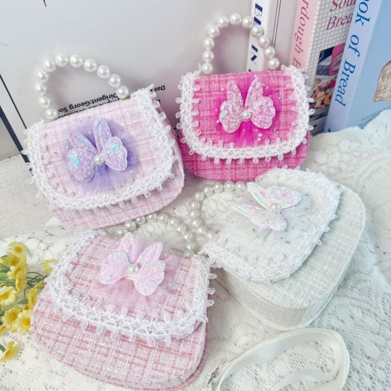 Dječja kvadratna torbica crossbody s patchom zeca i perl rubom; Materijal: poliester; Podstava: poliester; Uzorak: Životinje