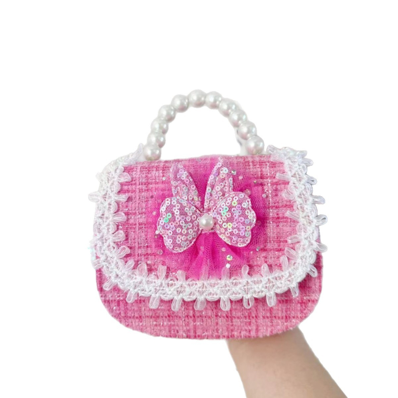 Dječja kvadratna torbica crossbody s patchom zeca i perl rubom; Materijal: poliester; Podstava: poliester; Uzorak: Životinje