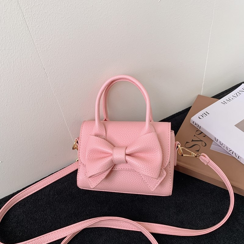 Dječja PU crossbody torba za djevojčice, s mašnicom, vodootporna, jednobojni dizajn, za dnevnu upotrebu učenicama osnovne škole
