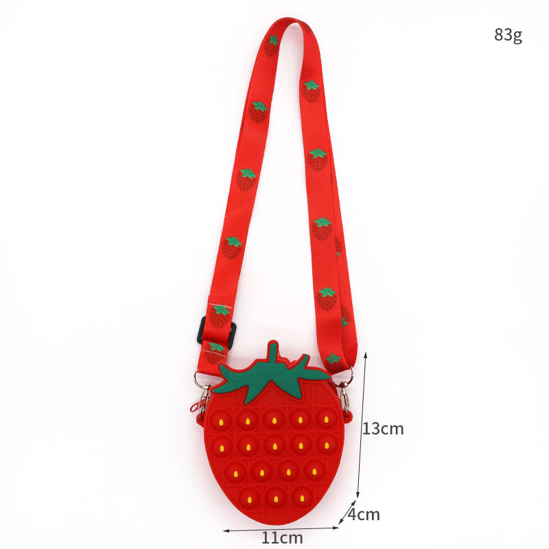 Unisex silikon crossbody torba za osnovnoškolce s motivima jagoda, ananas i avokado; bez podstave.