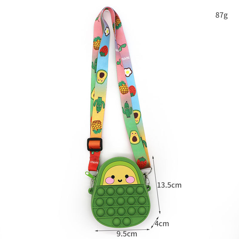 Unisex silikon crossbody torba za osnovnoškolce s motivima jagoda, ananas i avokado; bez podstave.