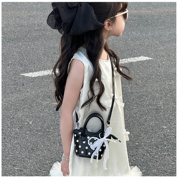 Детска мини чанта за рамо с точков принт – PU материал, дишаща и износоустойчива, подплата полиестер, за момичета в началното училище