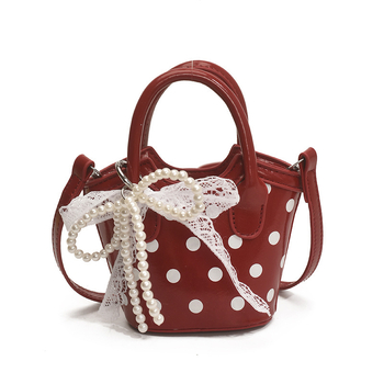 Детска мини чанта за рамо с точков принт – PU материал, дишаща и износоустойчива, подплата полиестер, за момичета в началното училище