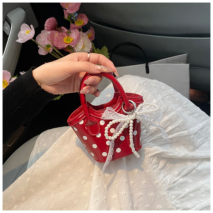 Детска мини чанта за рамо с точков принт – PU материал, дишаща и износоустойчива, подплата полиестер, за момичета в началното училище