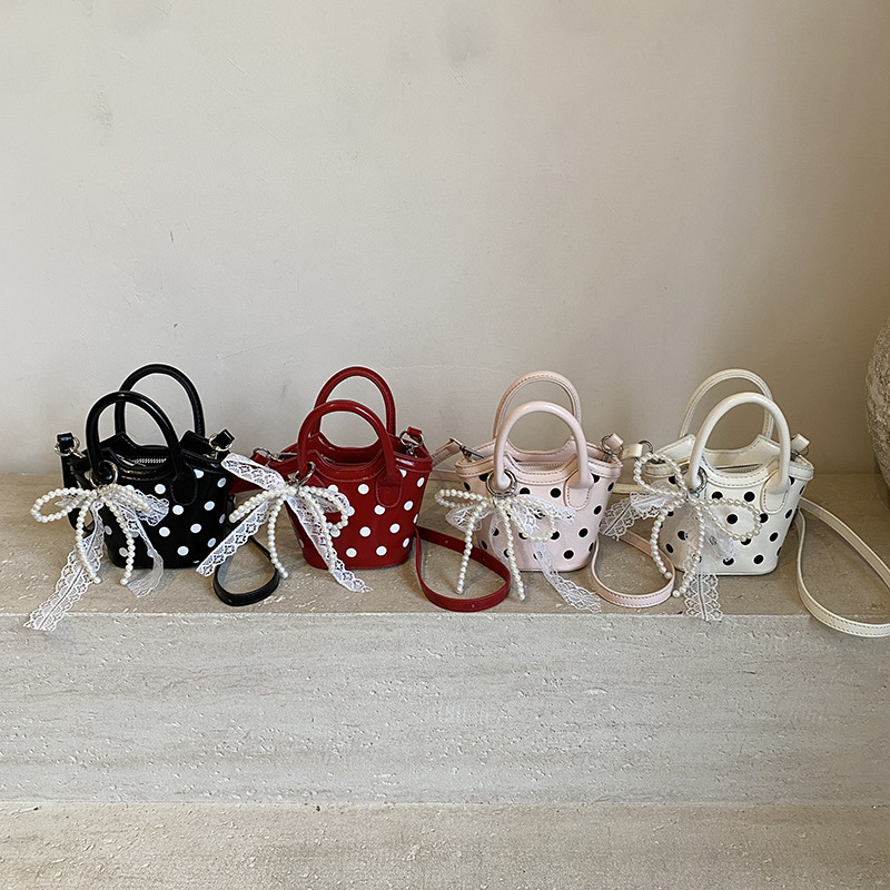 Детска мини чанта за рамо с точков принт – PU материал, дишаща и износоустойчива, подплата полиестер, за момичета в началното училище