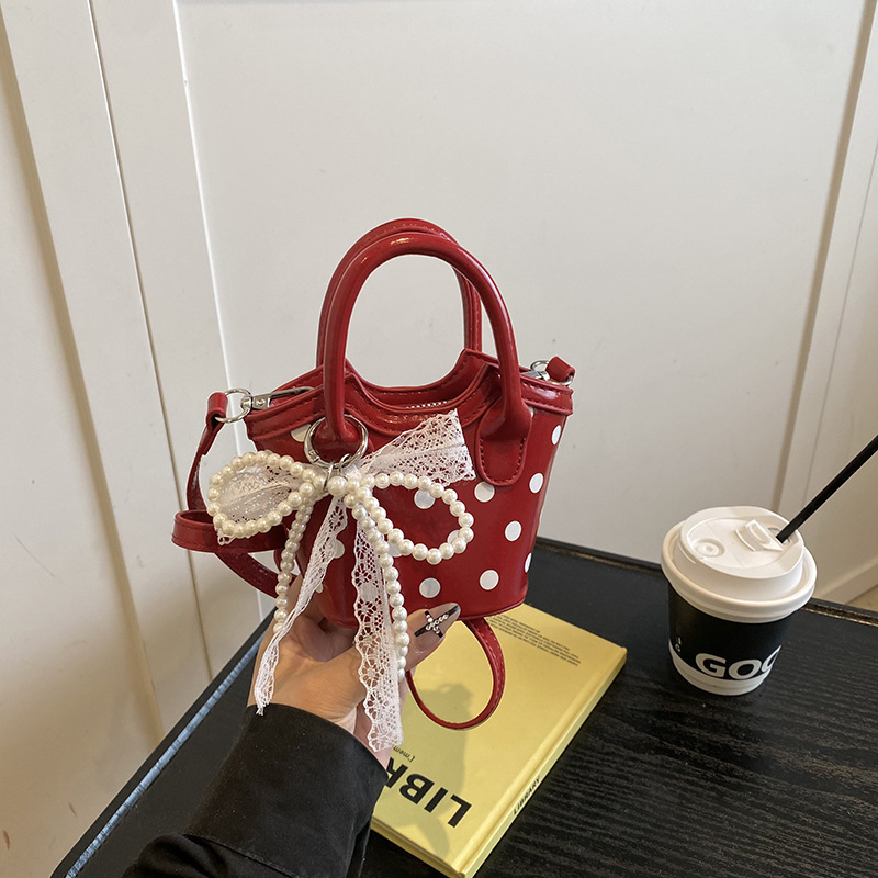 Детска мини чанта за рамо с точков принт – PU материал, дишаща и износоустойчива, подплата полиестер, за момичета в началното училище