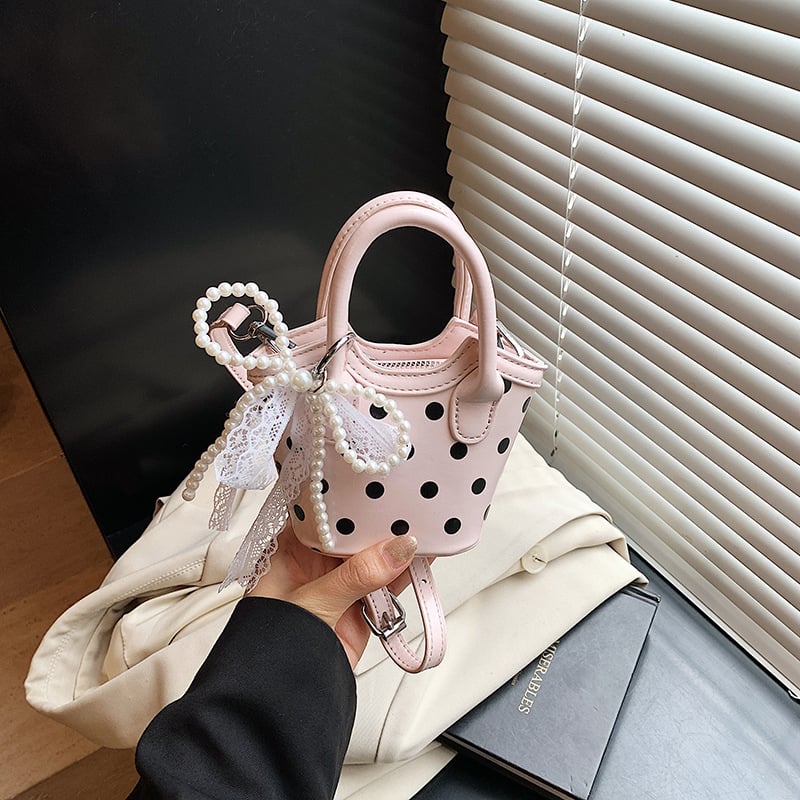 Детска мини чанта за рамо с точков принт – PU материал, дишаща и износоустойчива, подплата полиестер, за момичета в началното училище