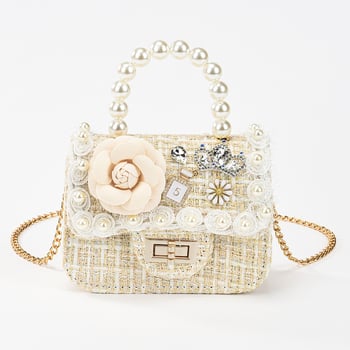 Dječja crossbody torba - Perle, Crtani cvjetni uzorak, Prozračni poliester, Otporna na habanje