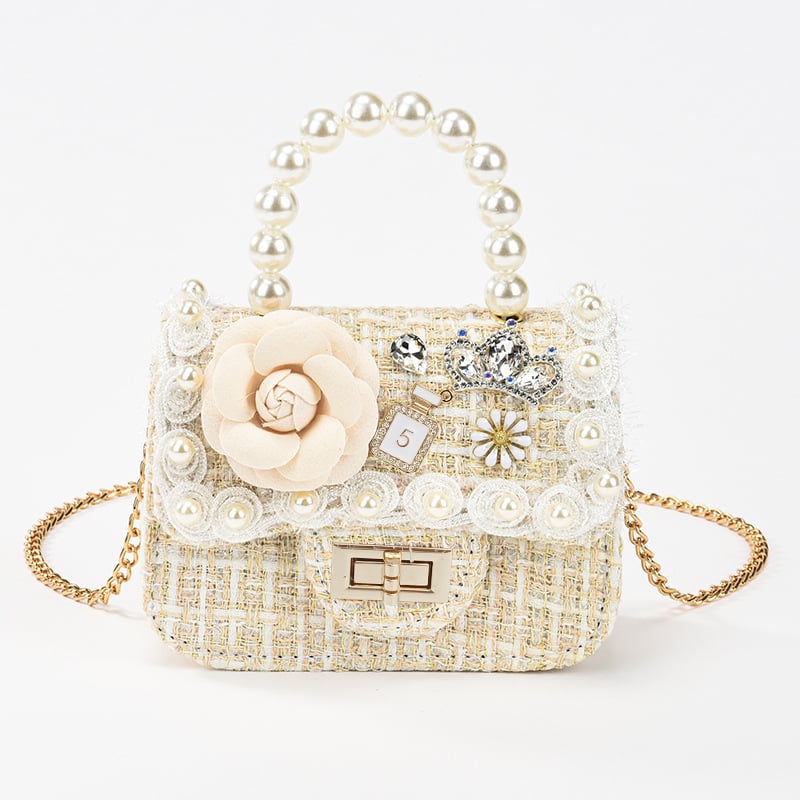 Dječja crossbody torba - Perle, Crtani cvjetni uzorak, Prozračni poliester, Otporna na habanje