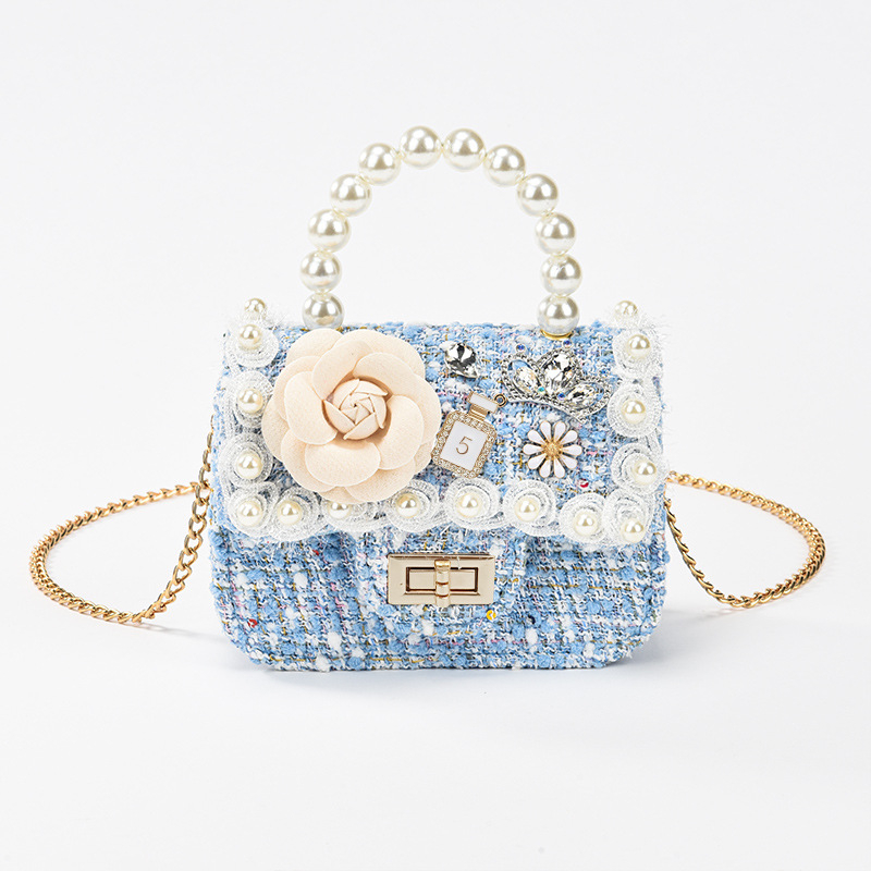 Dječja crossbody torba - Perle, Crtani cvjetni uzorak, Prozračni poliester, Otporna na habanje
