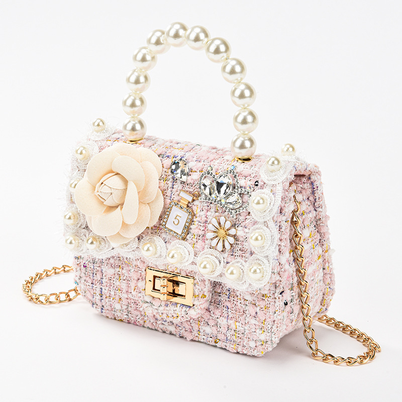 Dječja crossbody torba - Perle, Crtani cvjetni uzorak, Prozračni poliester, Otporna na habanje