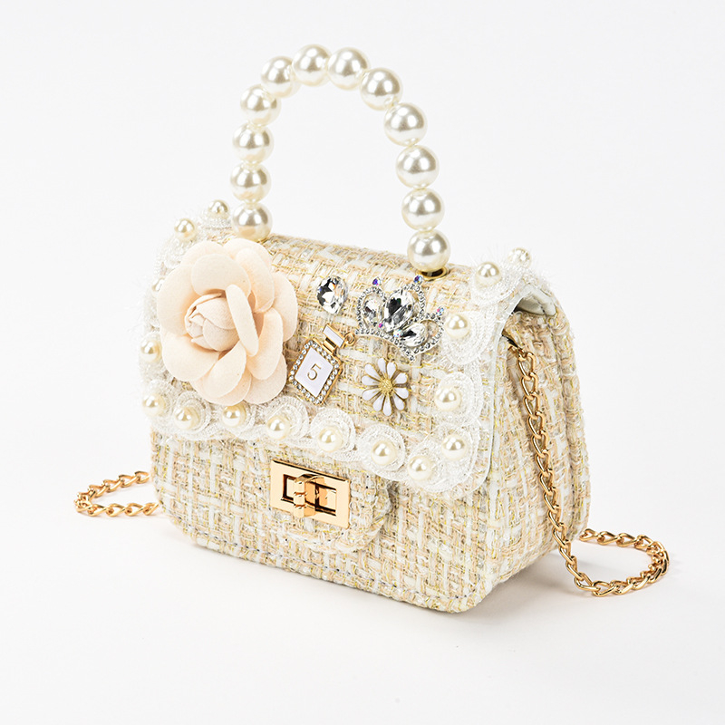 Dječja crossbody torba - Perle, Crtani cvjetni uzorak, Prozračni poliester, Otporna na habanje