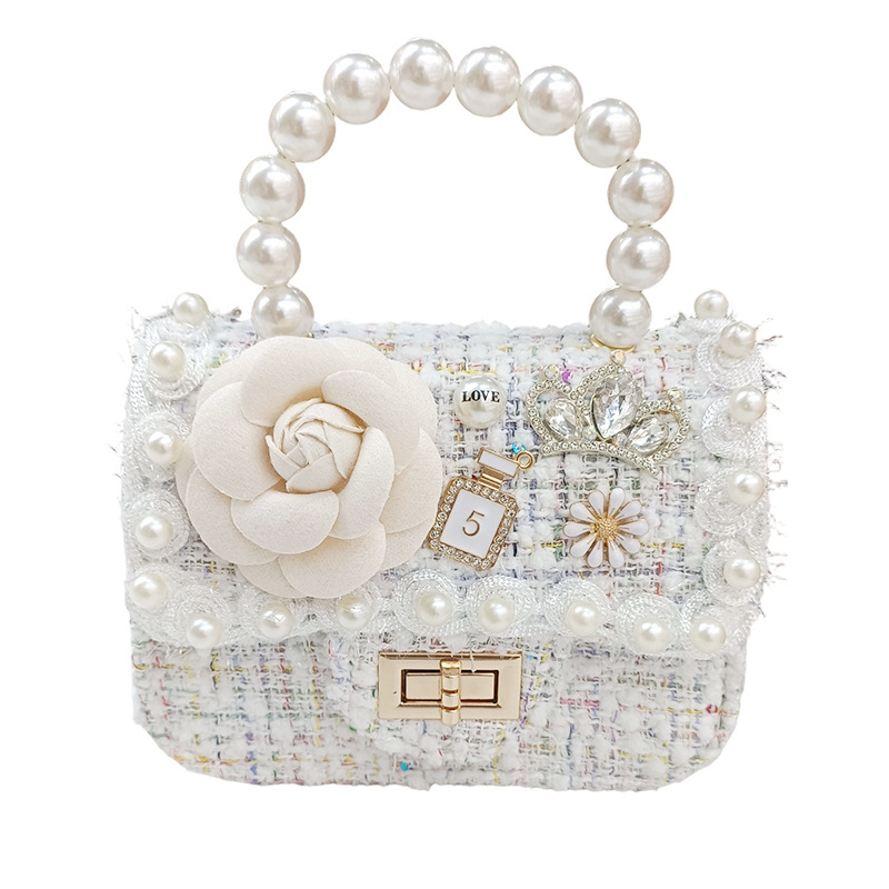 Dječja crossbody torba - Perle, Crtani cvjetni uzorak, Prozračni poliester, Otporna na habanje