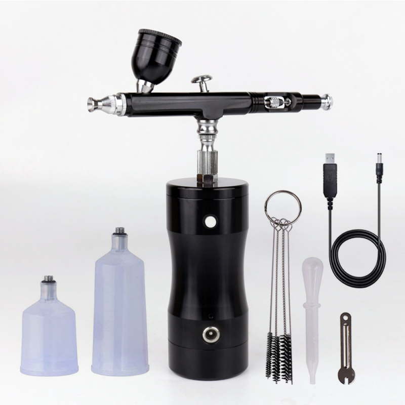 Kit aerograf din aluminiu cu pompă electrică pentru pictură Gundam – unelte de pulverizare pentru lucrări, presiune maximă 25, debit 8, distanță optimă de pulverizare 100, lățime duză 30