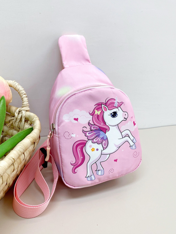 Dječja crossbody torba s printom duhovitog ponija, najlonsko tijelo, prozračna i otporna, proširiva kapacitet