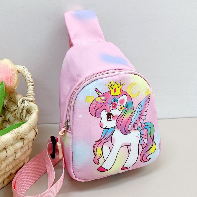 Dječja crossbody torba s printom duhovitog ponija, najlonsko tijelo, prozračna i otporna, proširiva kapacitet
