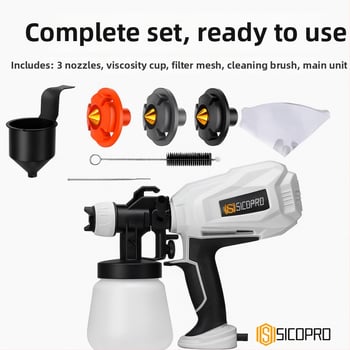 Електрически спрей-пистолет за боя, висока мощност, регулируем поток на пръскане, подходящ за интериорни и външни стени, автомобили, дърво и покриви