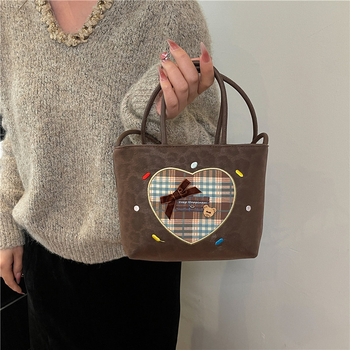 Ženska retro Tote torba, PU materijal, geometrijski uzorak, podstava od poliestera, otporna na habanje, jesen 2025