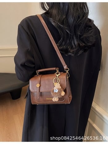 Чанта през рамо от PU, хоризонтална квадратна форма, покрит отвор, джоб за мобилен телефон, уличен стил