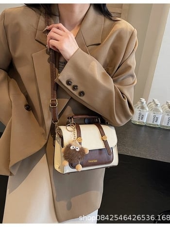 Чанта през рамо от PU, хоризонтална квадратна форма, покрит отвор, джоб за мобилен телефон, уличен стил