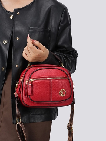 Ženska crossbody torbica s trostrukim dizajnom, PU koža, ovalni oblik, zip, unutarnja pretinac za dokumente
