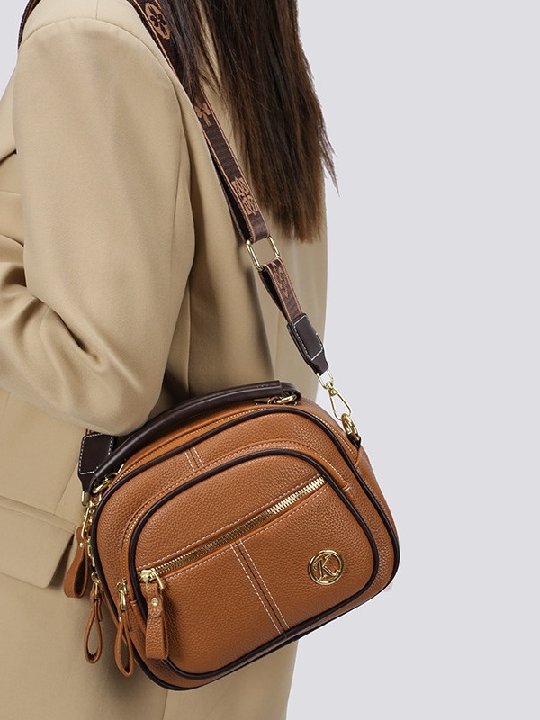 Ženska crossbody torbica s trostrukim dizajnom, PU koža, ovalni oblik, zip, unutarnja pretinac za dokumente