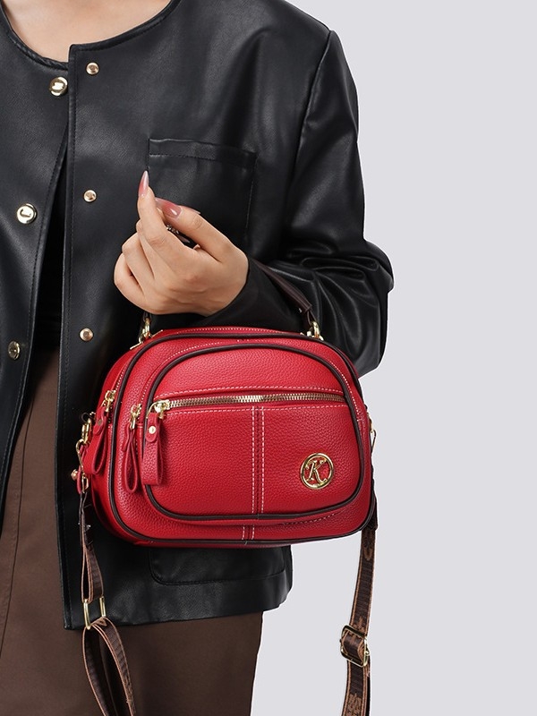 Ženska crossbody torbica s trostrukim dizajnom, PU koža, ovalni oblik, zip, unutarnja pretinac za dokumente