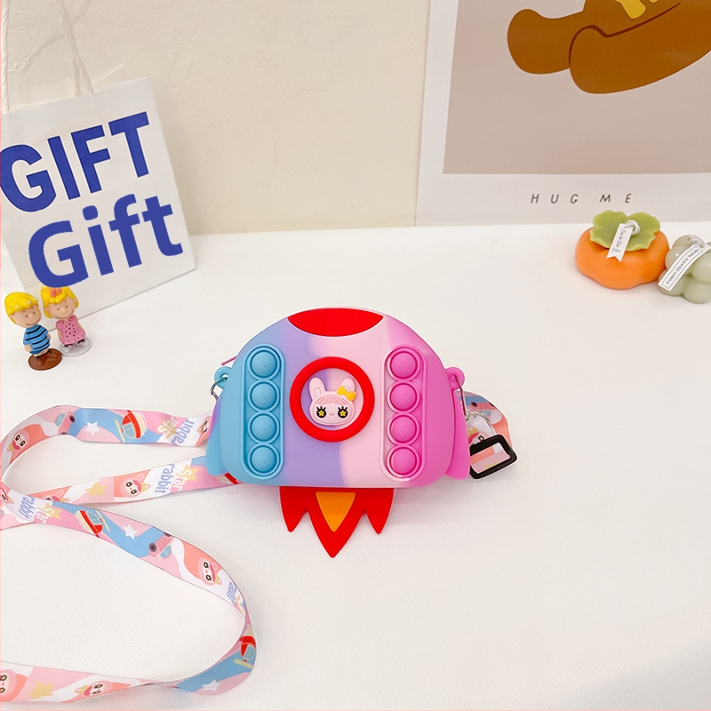 Silikónová mincovníčka s motívom rakety pre deti — kreslený štýl, 1 skladanie, vodeodolná a odolná voči opotrebeniu