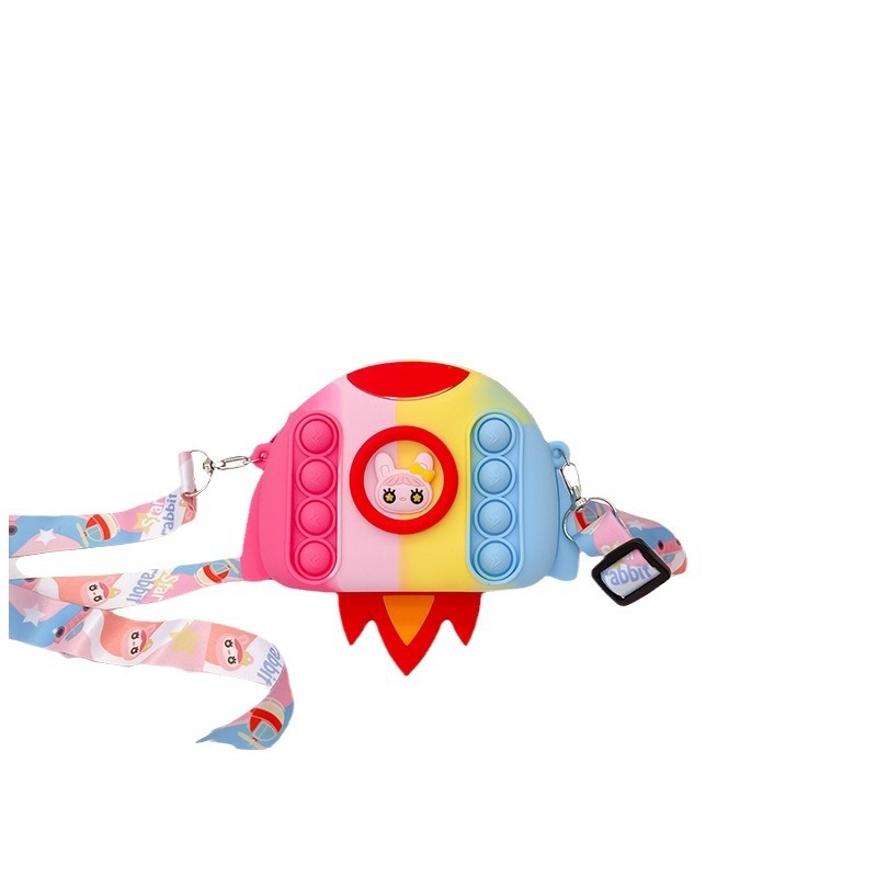 Silikónová mincovníčka s motívom rakety pre deti — kreslený štýl, 1 skladanie, vodeodolná a odolná voči opotrebeniu