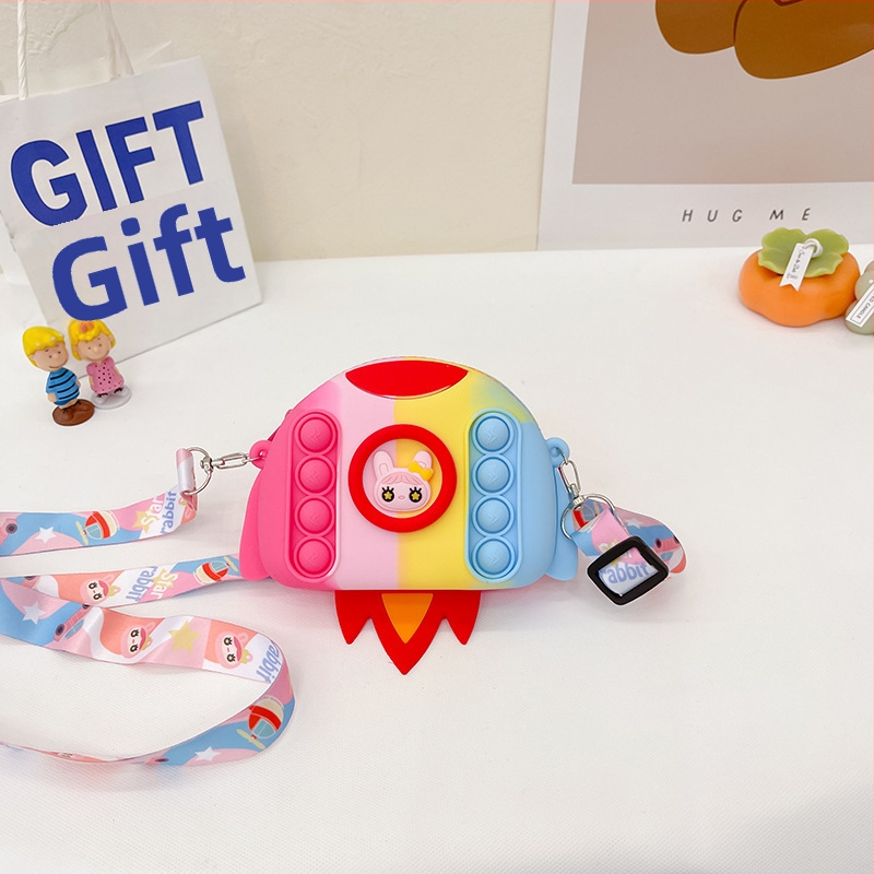 Silikónová mincovníčka s motívom rakety pre deti — kreslený štýl, 1 skladanie, vodeodolná a odolná voči opotrebeniu