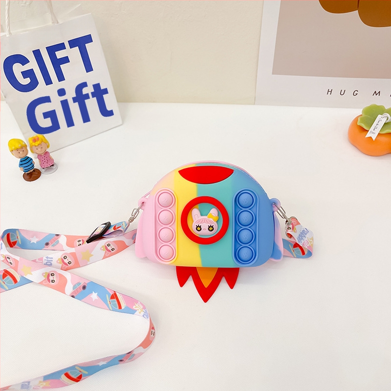 Silikónová mincovníčka s motívom rakety pre deti — kreslený štýl, 1 skladanie, vodeodolná a odolná voči opotrebeniu