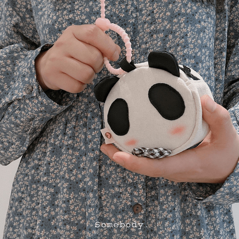 Plišani novčanik za kovanice s panda patch uzorkom, unisex, gradski minimalistički stil, podstava od poliester-pamuka, zimska 2024