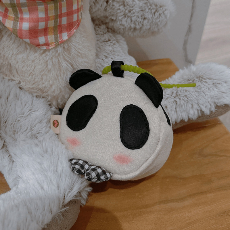Plišani novčanik za kovanice s panda patch uzorkom, unisex, gradski minimalistički stil, podstava od poliester-pamuka, zimska 2024