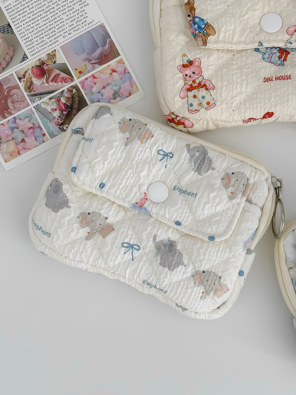 Unisex višenamjenski novčanik za kovanice s crtićnim životinjskim uzorkom, za ruž, ID i ključeve – prenosiv, od poliestera