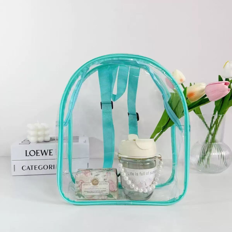 Prozirni PVC ruksak za djecu, unisex, ultra lagan, poliester podstava i naramenice s zračnim jastučićem, pogodan za svakodnevnu upotrebu i osnovnu školu.