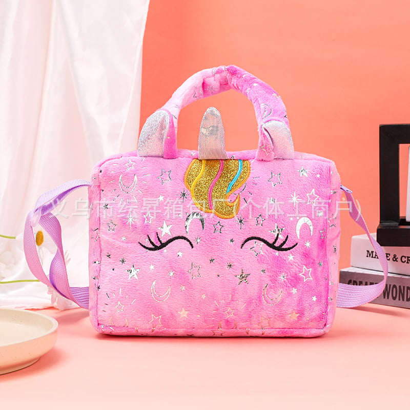 Dječja crossbody torbica s jednorogom, pliš, tie-dye uzorak, pretinac za novčiće, zaštita od krađe