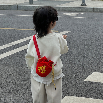 Dječja torbica s remenom za novac, našiven Fu lik, ultralakana platnena torbica s podstavom od poliestera, razigran stil za svakodnevnu upotrebu u vrtiću