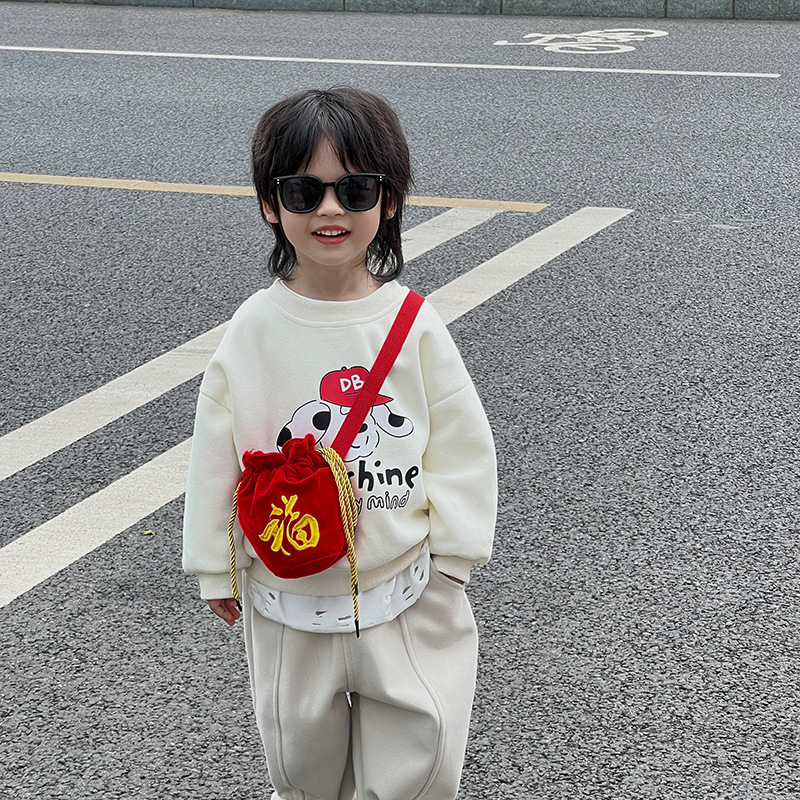 Dječja torbica s remenom za novac, našiven Fu lik, ultralakana platnena torbica s podstavom od poliestera, razigran stil za svakodnevnu upotrebu u vrtiću