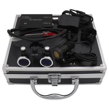 Dantų chirurginė lupa su LED 5W apšvietimu, 2,5×–3,5× didinimas, filtras, metalo korpusas