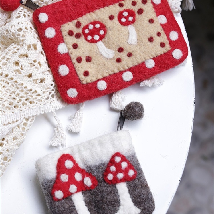 Novčanik za novčiće s motivom gljive, od filca, gradski jednostavan stil, podstava od poliestera