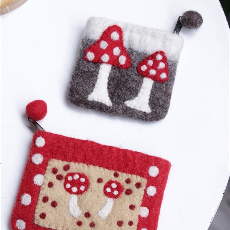 Novčanik za novčiće s motivom gljive, od filca, gradski jednostavan stil, podstava od poliestera