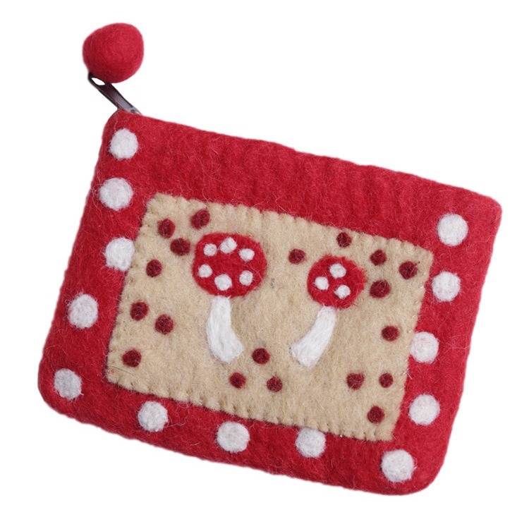 Novčanik za novčiće s motivom gljive, od filca, gradski jednostavan stil, podstava od poliestera